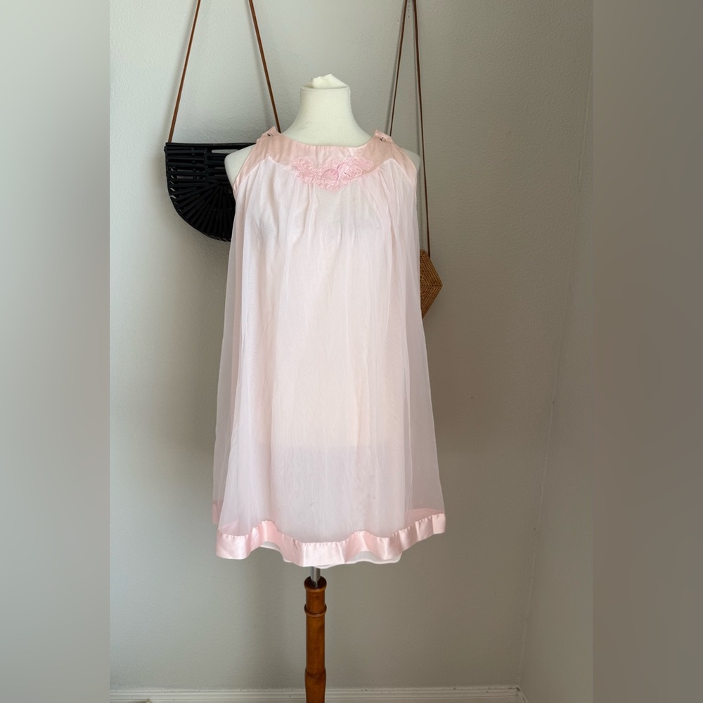 Vintage Gossard Artemis Pink Nylon Nightie, Size Small